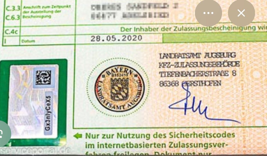 Zulassungsbescheinigung Teil II — Sicherheitscode freilegen
