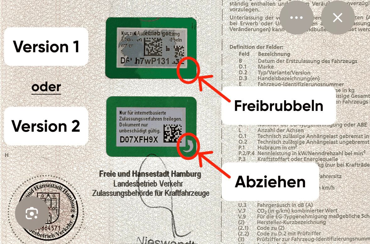 Sicherheitscode auf dem Fahrzeugschein (Teil I) freilegen